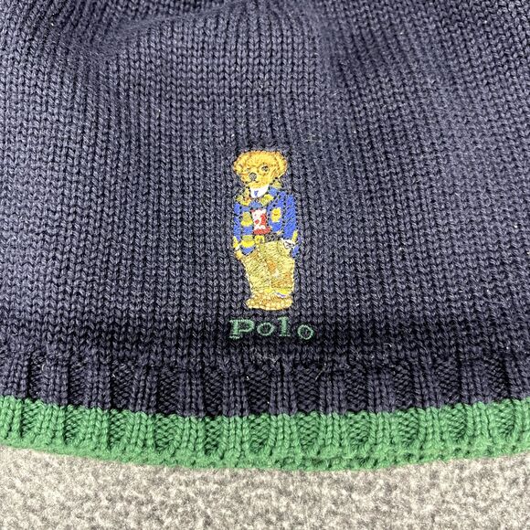 Polo Ralph Lauren Hat & Scarf Teddy Bear Navy Blue Green knit Cotton 8-20 Youth - Picture 5 of 15